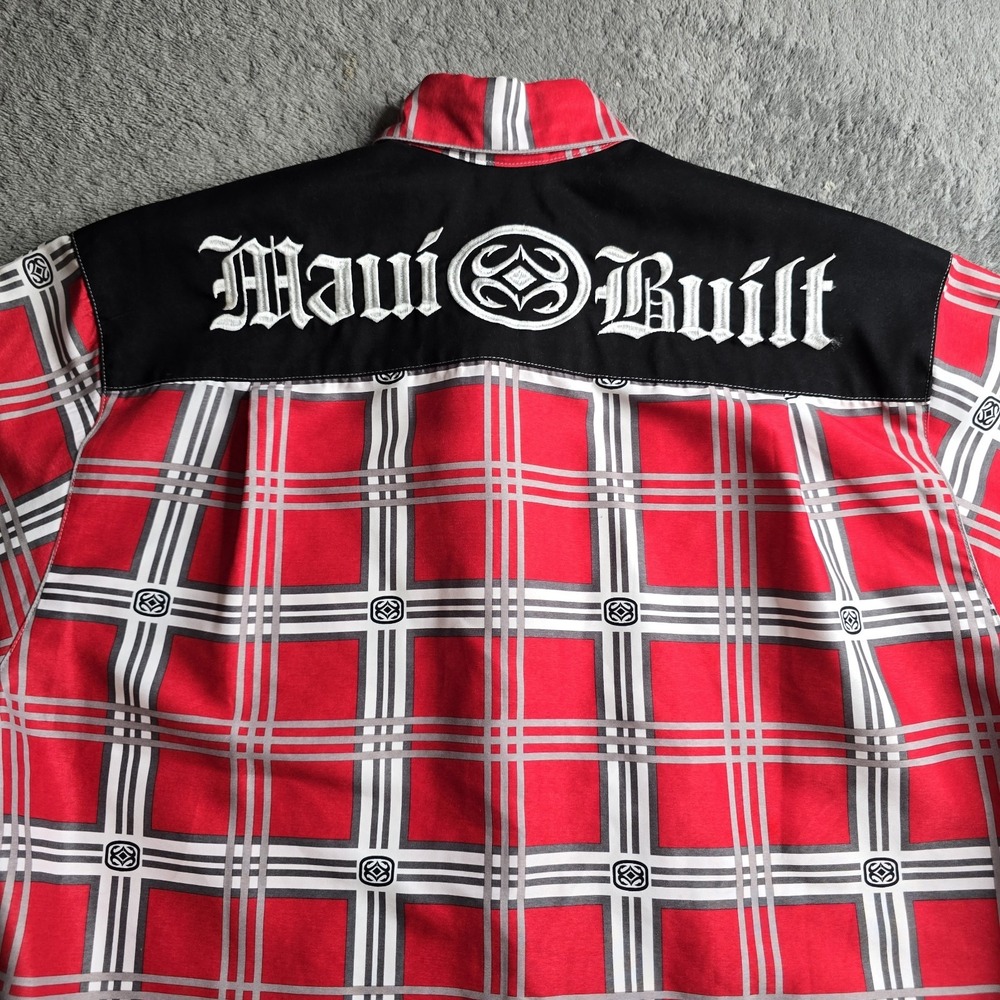 Maui Built Shirt Mens Medium Red Black Button Up S/S Hawaiian Islands Y2K Street